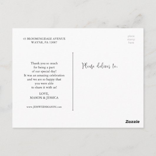 Carte Postale Jolie Script Photo Mariage Merci Postcard (Dos)