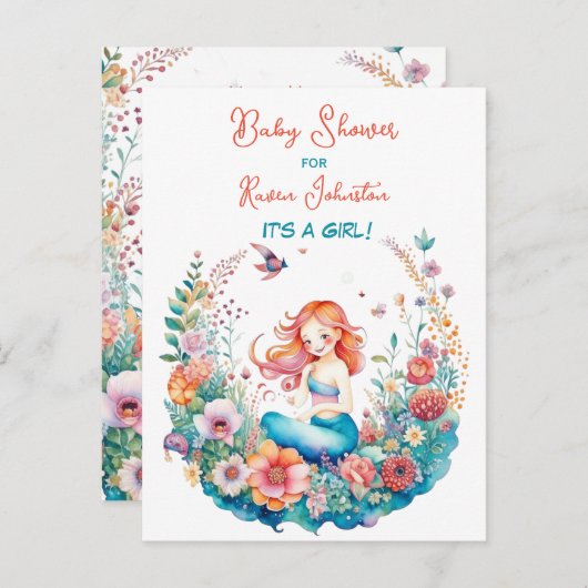 Carte Postale Jolie sirène fille de bébé douche de bébé Invitati (Devant / Derrière)