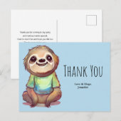 Carte Postale Jolie Sloth portant un Merci de chemise (Devant / Derrière)