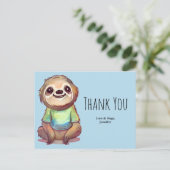 Carte Postale Jolie Sloth portant un Merci de chemise (Debout devant)