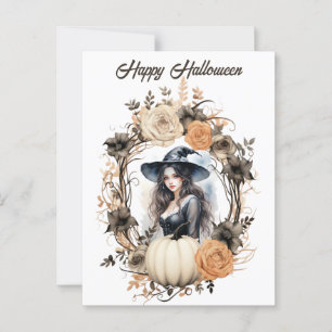 Carte Postale Jolie sorcière dans la couronne d'Halloween