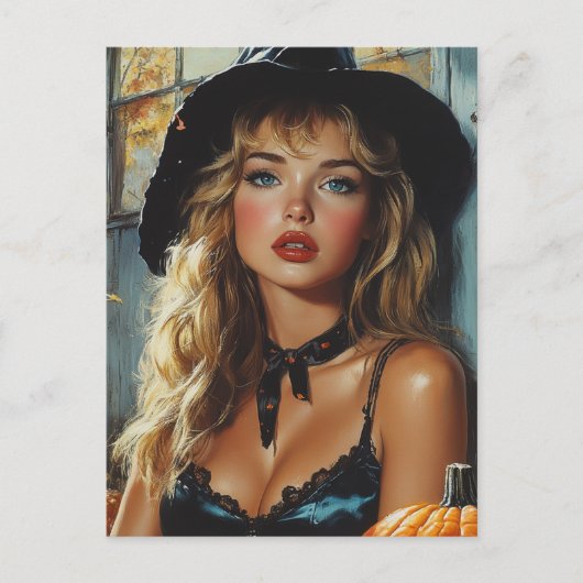 Carte Postale Jolie sorcière d'Halloween (Devant)