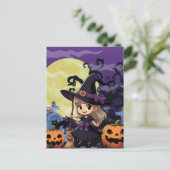 Carte Postale Jolie sorcière d'Halloween d'anime (Debout devant)
