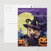 Carte Postale Jolie sorcière d'Halloween d'anime (Devant / Derrière)