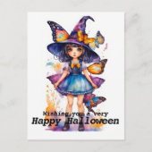 Carte Postale Jolie sorcière d'Halloween et papillons (Devant)