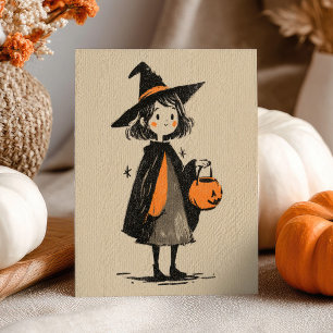 Carte Postale Jolie sorcière fille Rétro minimaliste Halloween