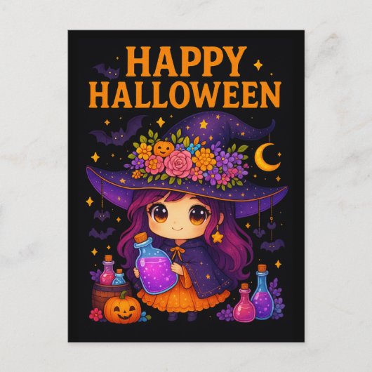Carte postale Jolie Sorcière Halloween (Devant)