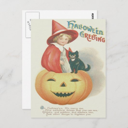 Carte Postale Jolie sorcière noir chat Jack-o'-lantern (Devant / Derrière)