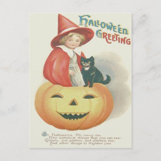 Carte Postale Jolie sorcière noir chat Jack-o'-lantern (Devant)
