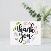 Carte Postale Jolie typographie florale manuscrite Merci (Debout devant)