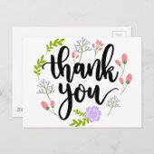 Carte Postale Jolie typographie florale manuscrite Merci (Devant / Derrière)