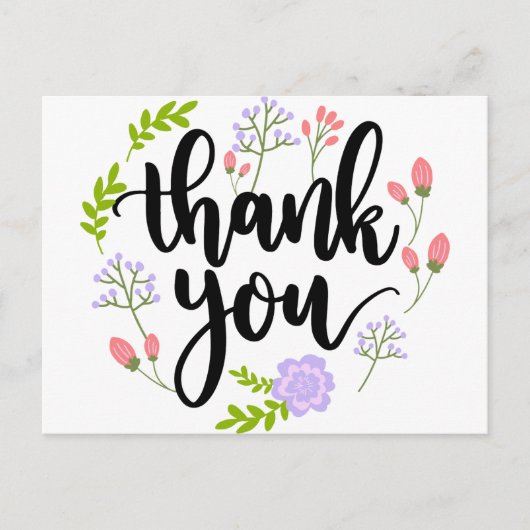 Carte Postale Jolie typographie florale manuscrite Merci (Devant)