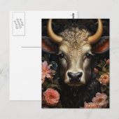 Carte Postale Jolie vache dans les fleurs (Devant / Derrière)