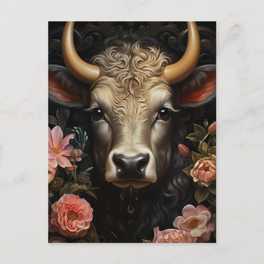 Carte Postale Jolie vache dans les fleurs (Devant)