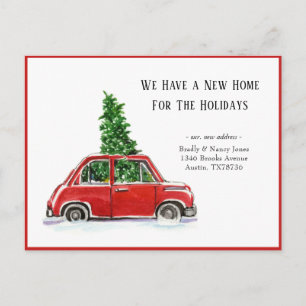 Carte Postale Jolie voiture rouge Nouvelle maison pour les vacan