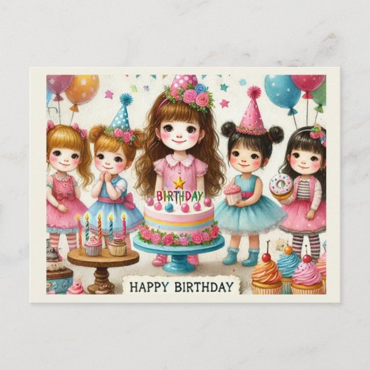Carte Postale Jolies Filles Joyeux Anniversaire (Devant)