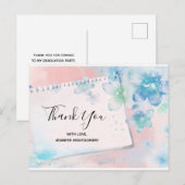 Carte Postale Jolies fleurs bleues sur Merci Arrière - plan rose (Devant / Derrière)