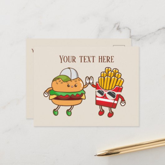 Carte Postale Jolies frites hamburger ajouter du texte (Devant/Arrière en situation)