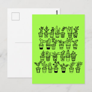 Carte Postale Jolies plantes gribouillées en pots 