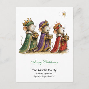 Carte Postale Jolies souris en trois sages hommes joyeux Noël