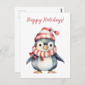 Carte Postale Jolies Vacances Joyeuses Pingouin Aquarelle (Devant / Derrière)