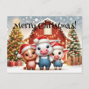 Carte Postale Jolis animaux de ferme de Noël 
