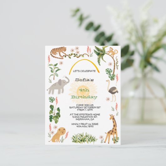 Carte Postale Jolis Animaux de la Jungle Anniversaire 2 (Debout devant)