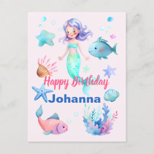 Carte Postale Jolis animaux marins Thème de sirène Joyeux Annive