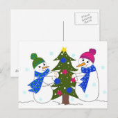 Carte Postale Jolis bonshommes de neige décorant un arbre (Devant / Derrière)