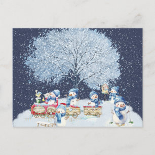 Carte Postale Jolis bonshommes de neige festifs à l'aquarelle