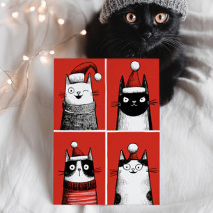 Carte Postale Jolis chats de Noël en tenue de Père Noël Amoureux