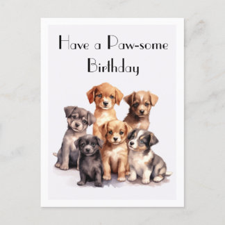 Carte Postale Jolis chiots à l'aquarelle Joyeux anniversaire Ext