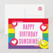 Carte Postale Jolis cœurs arc-en-ciel Sunshine Joyeux Anniversai (Devant / Derrière)