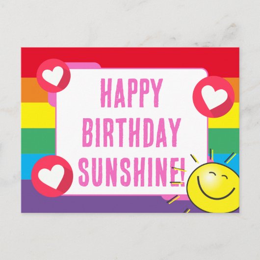 Carte Postale Jolis cœurs arc-en-ciel Sunshine Joyeux Anniversai (Devant)