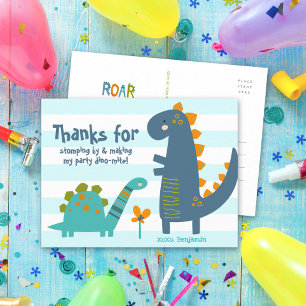 Carte Postale Jolis Dinosaures Bleus Kawaii Garçon Anniversaire 