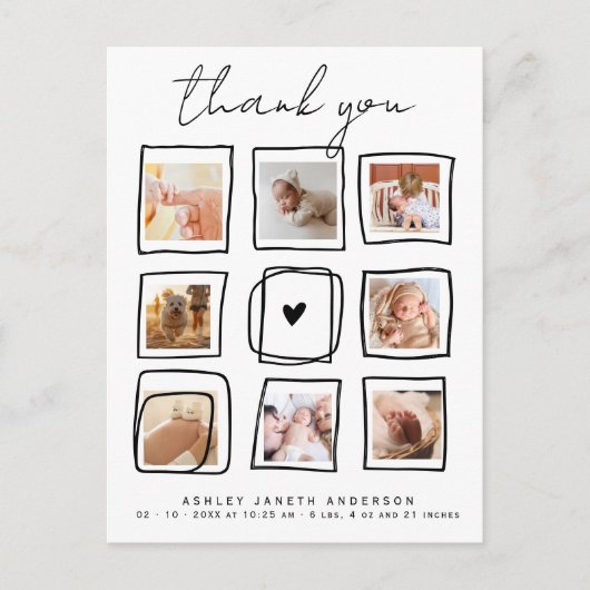 Carte Postale Jolis Gribouillages Multi Photo Remerciements Baby (Devant)