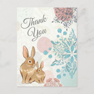 Carte Postale Jolis lapins avec des fleurs de printemps Merci