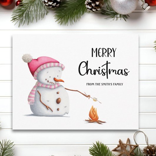 Carte Postale Jolis marshmallows de Noël bonhomme de neige
