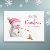 Carte Postale Jolis marshmallows de Noël rose bonhomme de neige