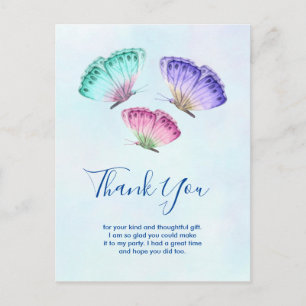 Carte Postale Jolis papillons aquarelle colorés Merci