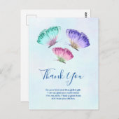 Carte Postale Jolis papillons aquarelles colorés Merci (Devant / Derrière)