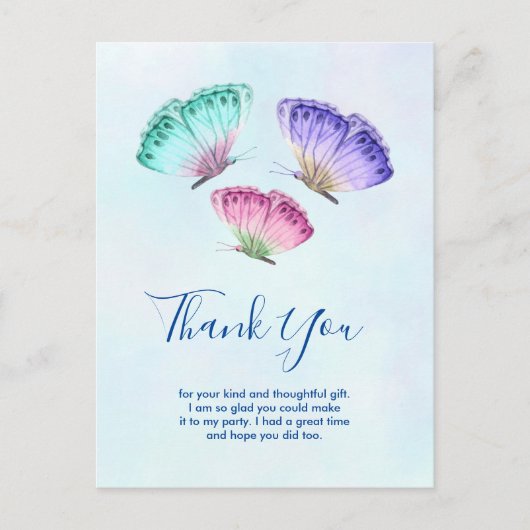 Carte Postale Jolis papillons aquarelles colorés Merci (Devant)