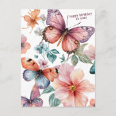 Carte Postale Jolis papillons et fleurs Joyeux Anniversaire  (Devant)