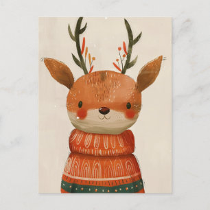 Carte Postale Jolis rennes en pull affreux aquarelle Noël