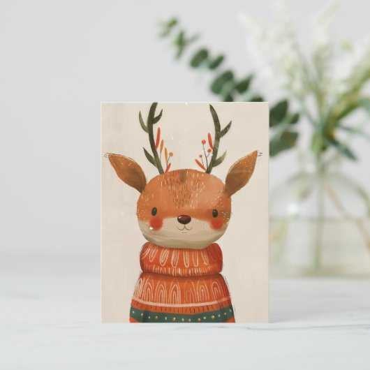 Carte Postale Jolis rennes en pull affreux aquarelle Noël (Debout devant)