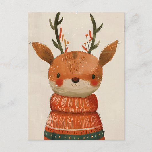 Carte Postale Jolis rennes en pull affreux aquarelle Noël (Devant)