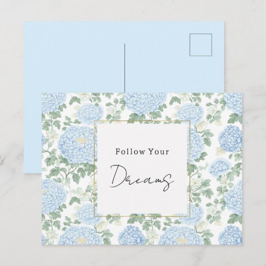 Carte Postale Jolis rêves de fleurs blanches bleu clair (Devant / Derrière)