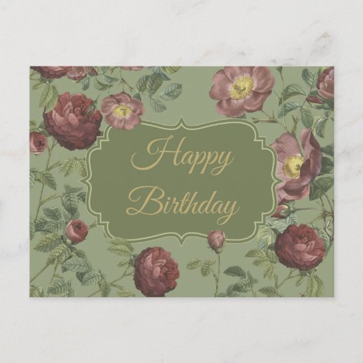 Carte Postale Jolis Roses de Jardin Vintage Joyeux Anniversaire (Devant)