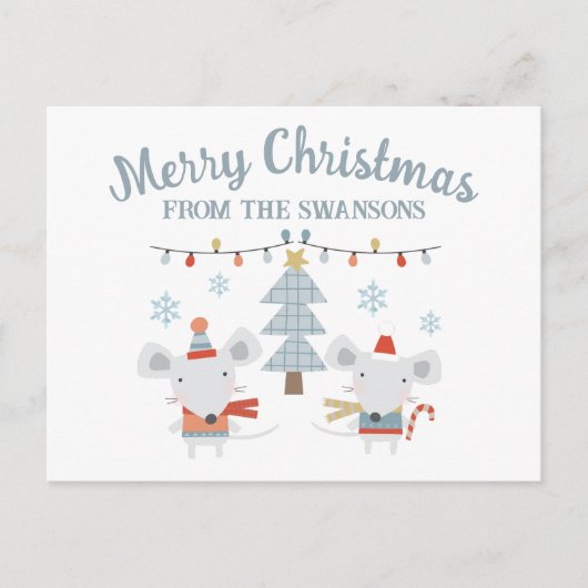 Carte Postale Jolis souris de Noël et arbre (Devant)