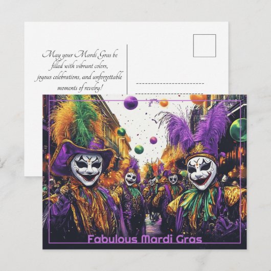 Carte Postale 💚 💜 💛 Jolly Mardi Gras (Devant / Derrière)